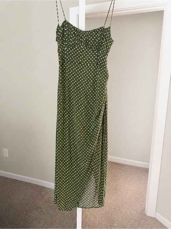 Zara Dresses & Skirts - Zara Olive Green Polka Dot Midi Slip Dress